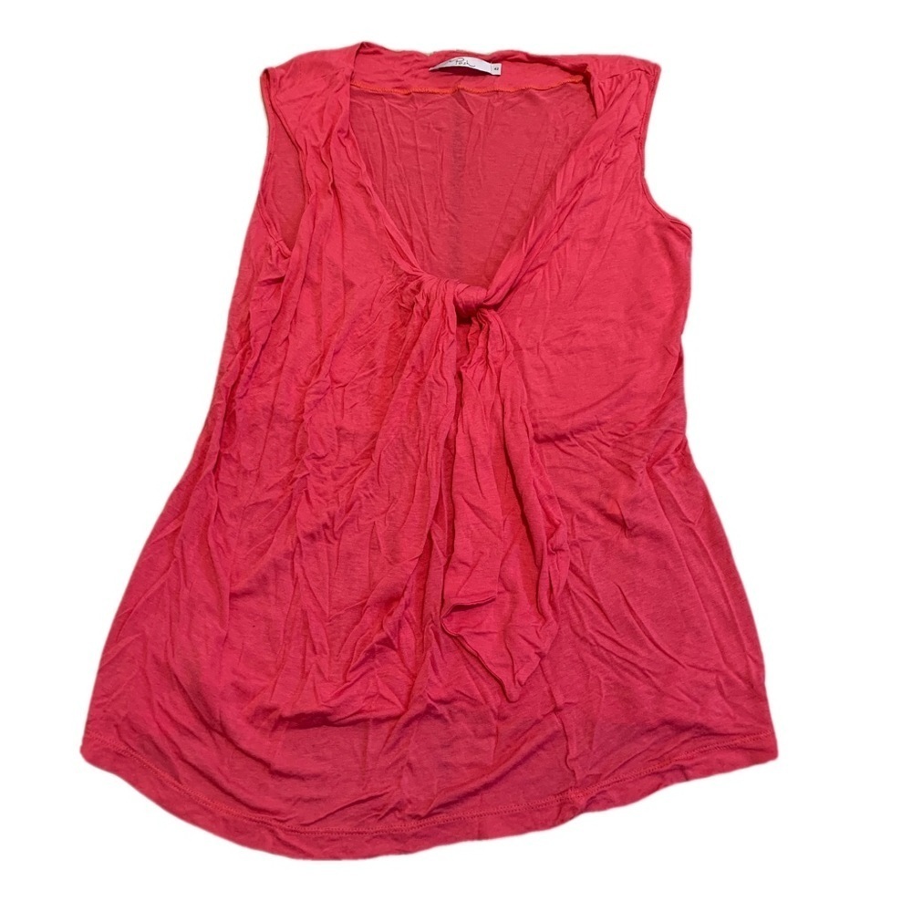 💜 Posh Pink Tie-Front Top - Sleeveless V-Neck Blouse - Size 42 (US M/L)